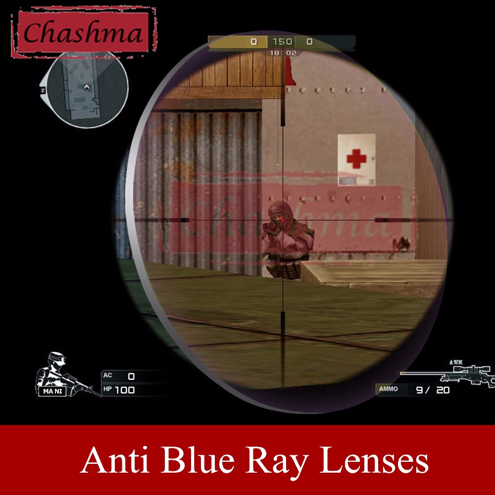 Chashma-1.56 인덱스 클리어 컬러 방사선 렌즈, 안티 블루 레이 광학 레시피 틴트 아이 렌즈 처방 블루 라이트 저항